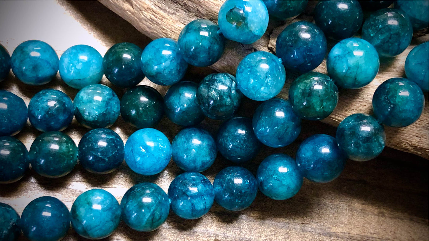 Blue Apatite Smooth 10mm Rounds - 15" - Dyed