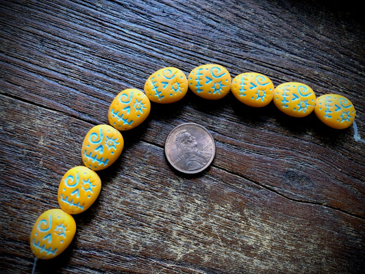 Czech Glass Bead Strand—Skull Beads—Orange/Turquoise