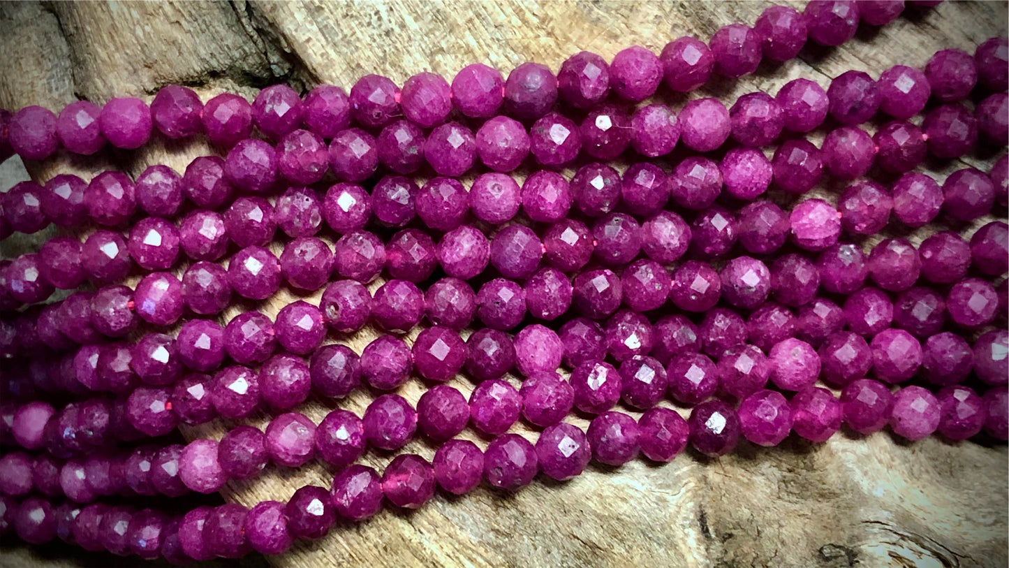 AAA Ruby Faceted Rounds Bead Strand - 3mm - 15.5"