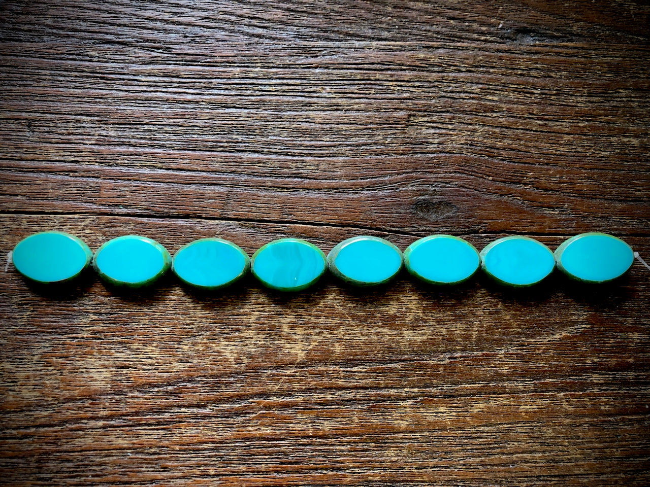 Czech Glass Strand—Turquoise Travertine Table Cut Oval Beads