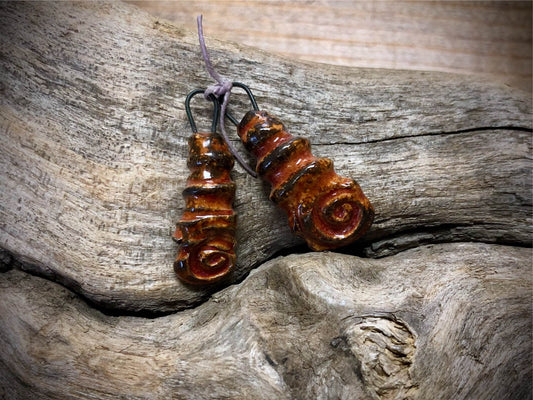 Marsha Neal Studio Ceramic Bead Pair - Pumpkin Flattened Spirals