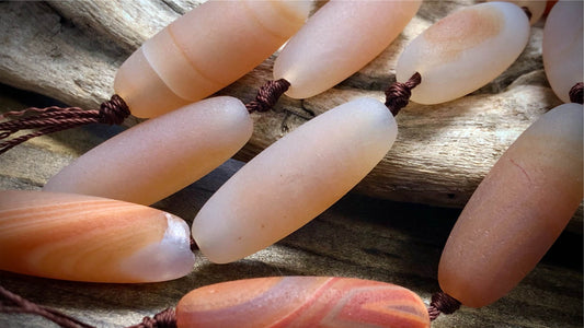 Light Orange Agate Matte Barrel Beads - 38mm x 15mm