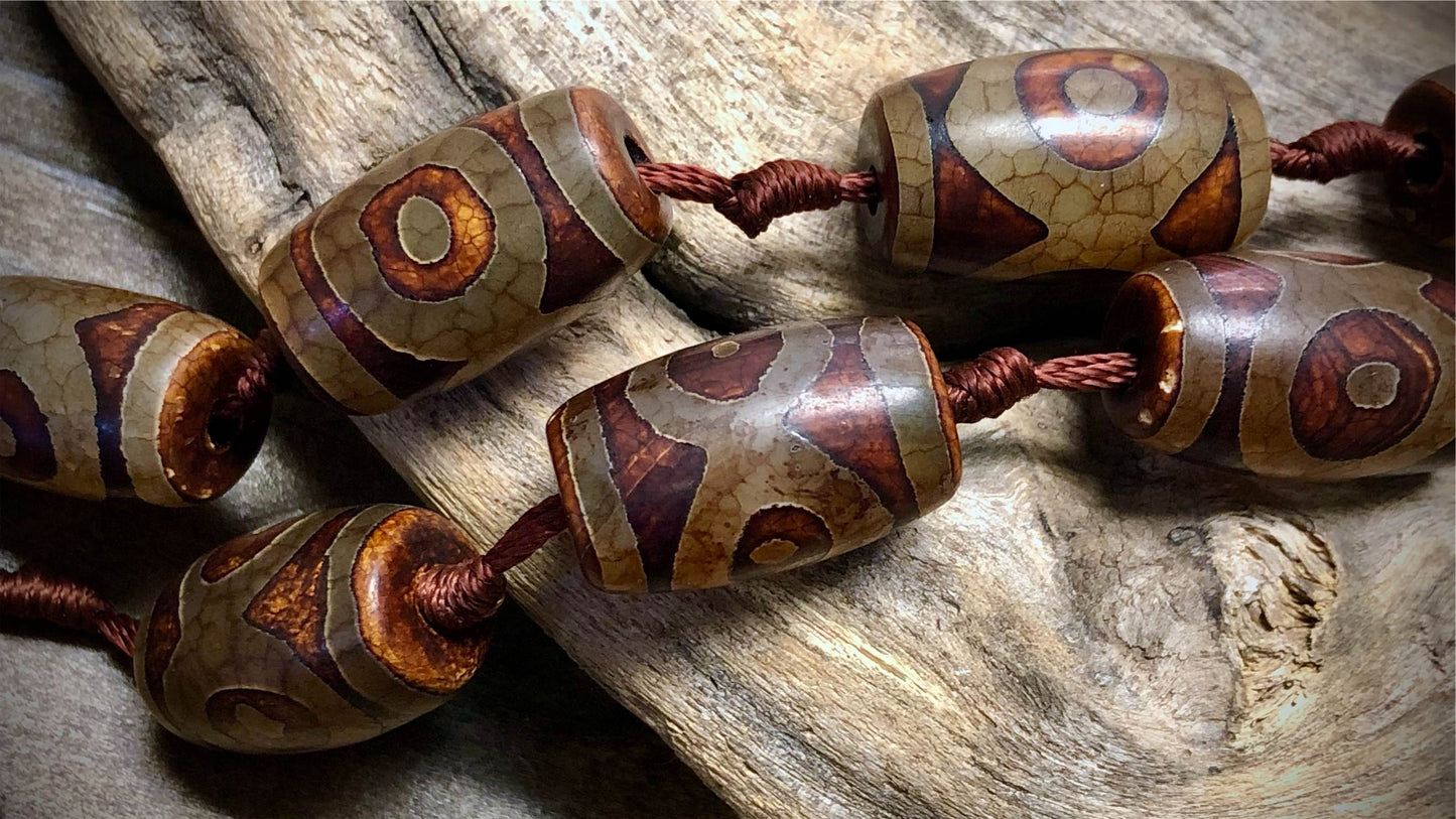 Tibetan Agate Barrel Beads - 24mm x 14mm