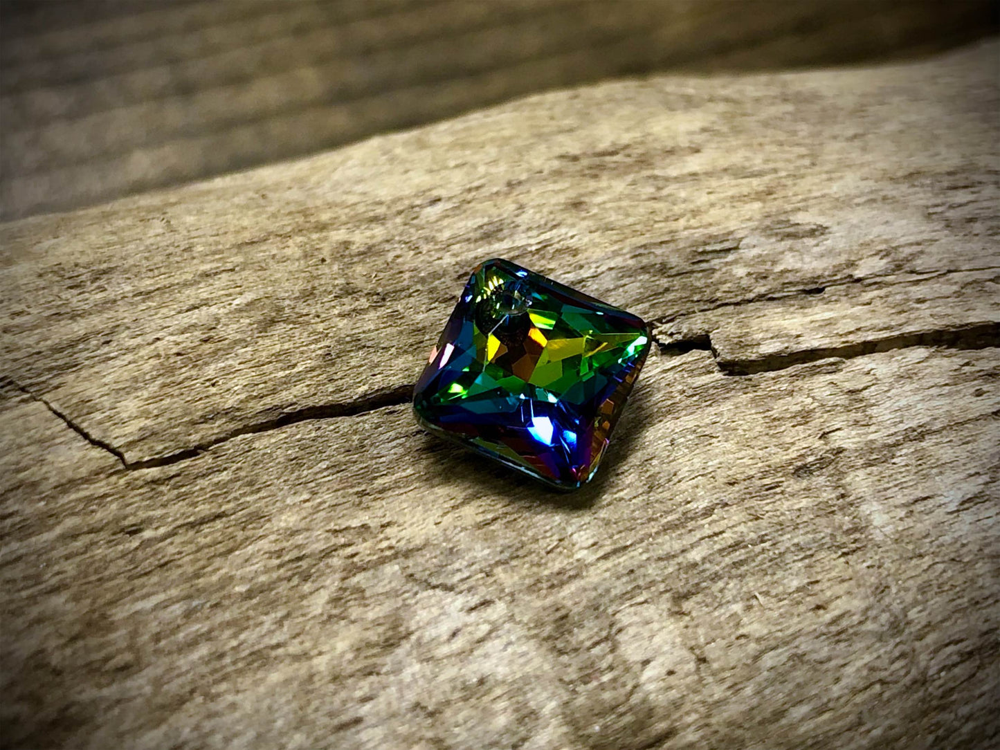European Crystal Faceted Princess Cut Diamond Pendant - Bright Rainbow