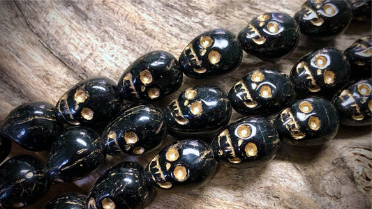 Czech Glass Skulls - Black with Gold Wash