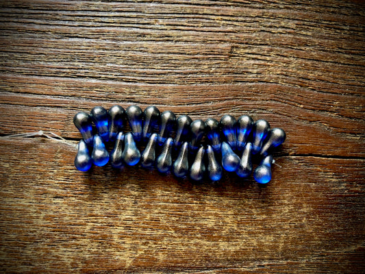 Czech Glass Strand—Drip Beads—Sapphire Bronze Luster