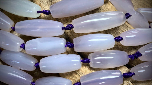 Blue Chalcedony Barrel Beads - 30mm x 14mm