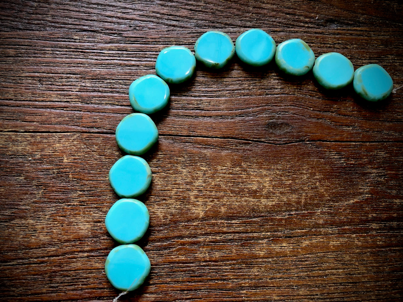 Czech Glass Strand—Turquoise Travertine Table Cut Irregular Disc Beads