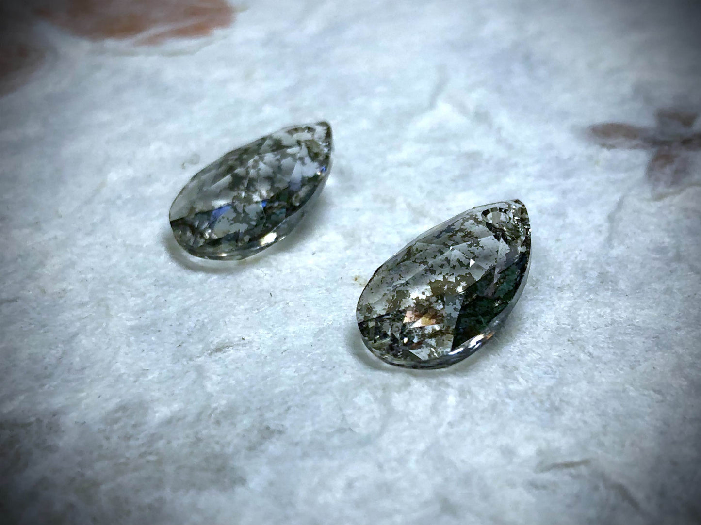 European Crystal Faceted Teardrop Pair - Black Patina