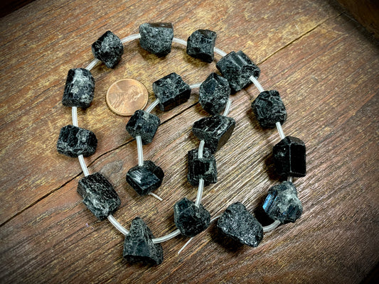 Black Tourmaline Nuggets Bead Strand
