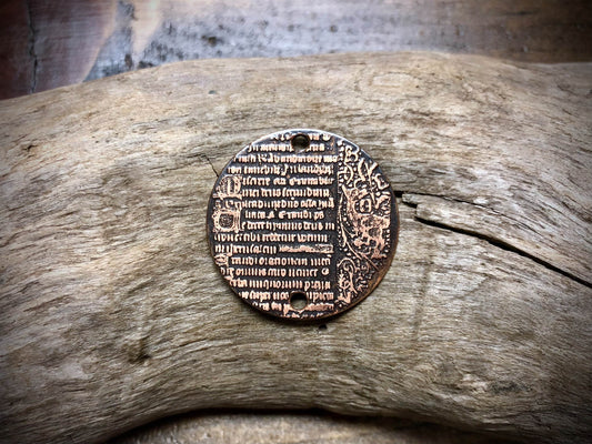 Etched Copper Pendant - Illuminated Manuscript