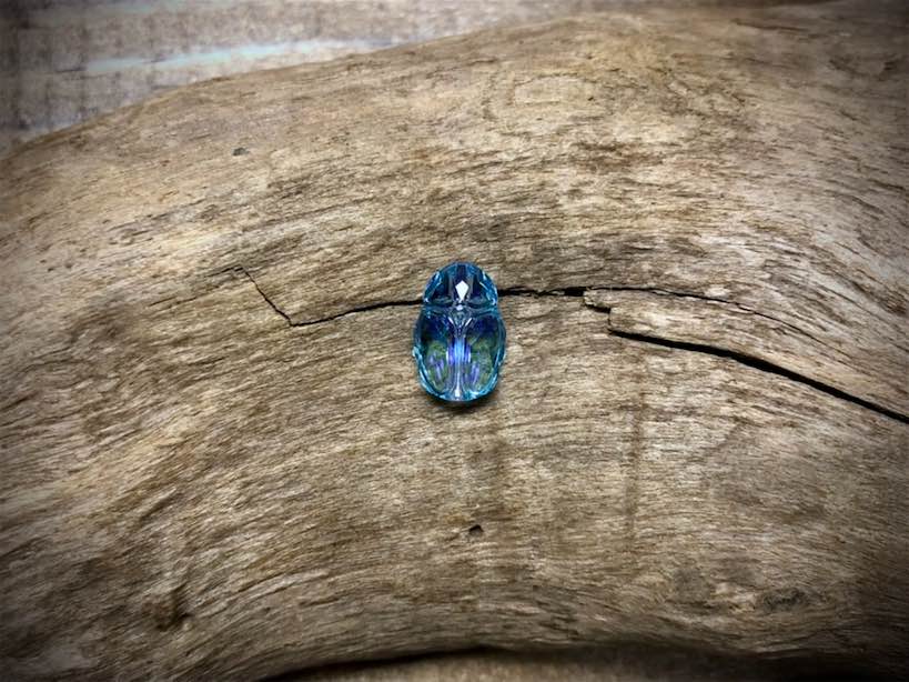 European Crystal Faceted Scarab Bead - Aquamarine Glacier Blue
