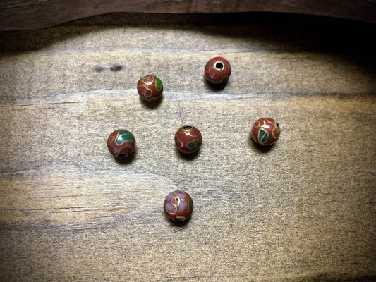 Vintage Cloisonné Floral Bead - Red