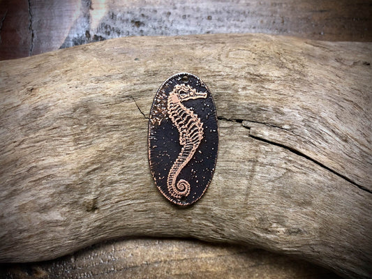 Etched Copper Pendant - Seahorse Fossil