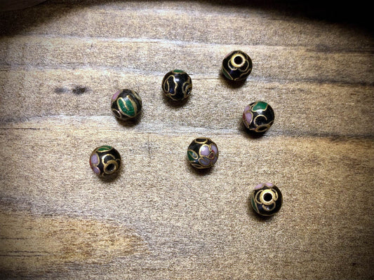 Vintage Cloisonné Floral Bead - Black