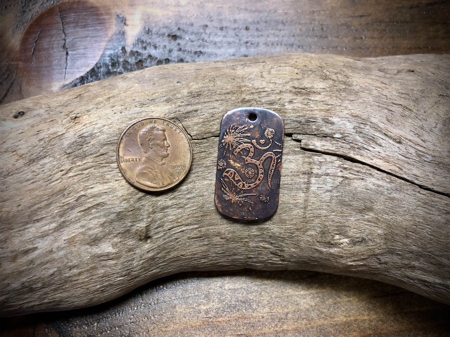 Etched Copper Pendant - Ohm