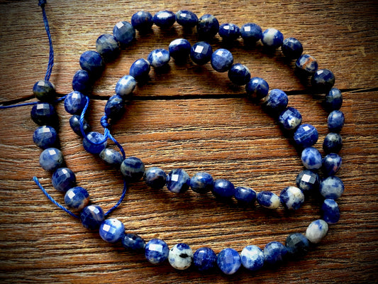 Sodalite 7mm Faceted Coin Beads