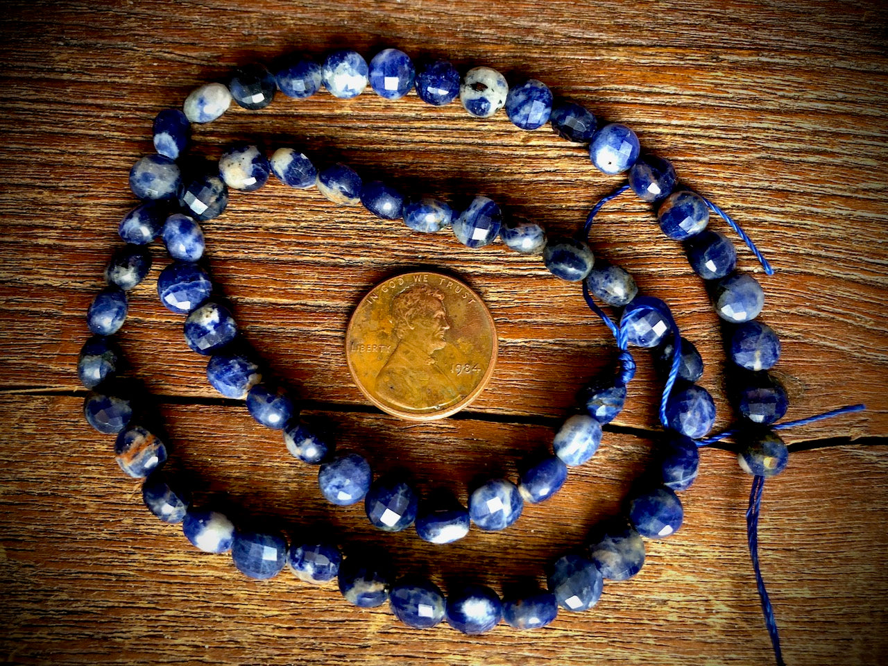 Sodalite 7mm Faceted Coin Beads