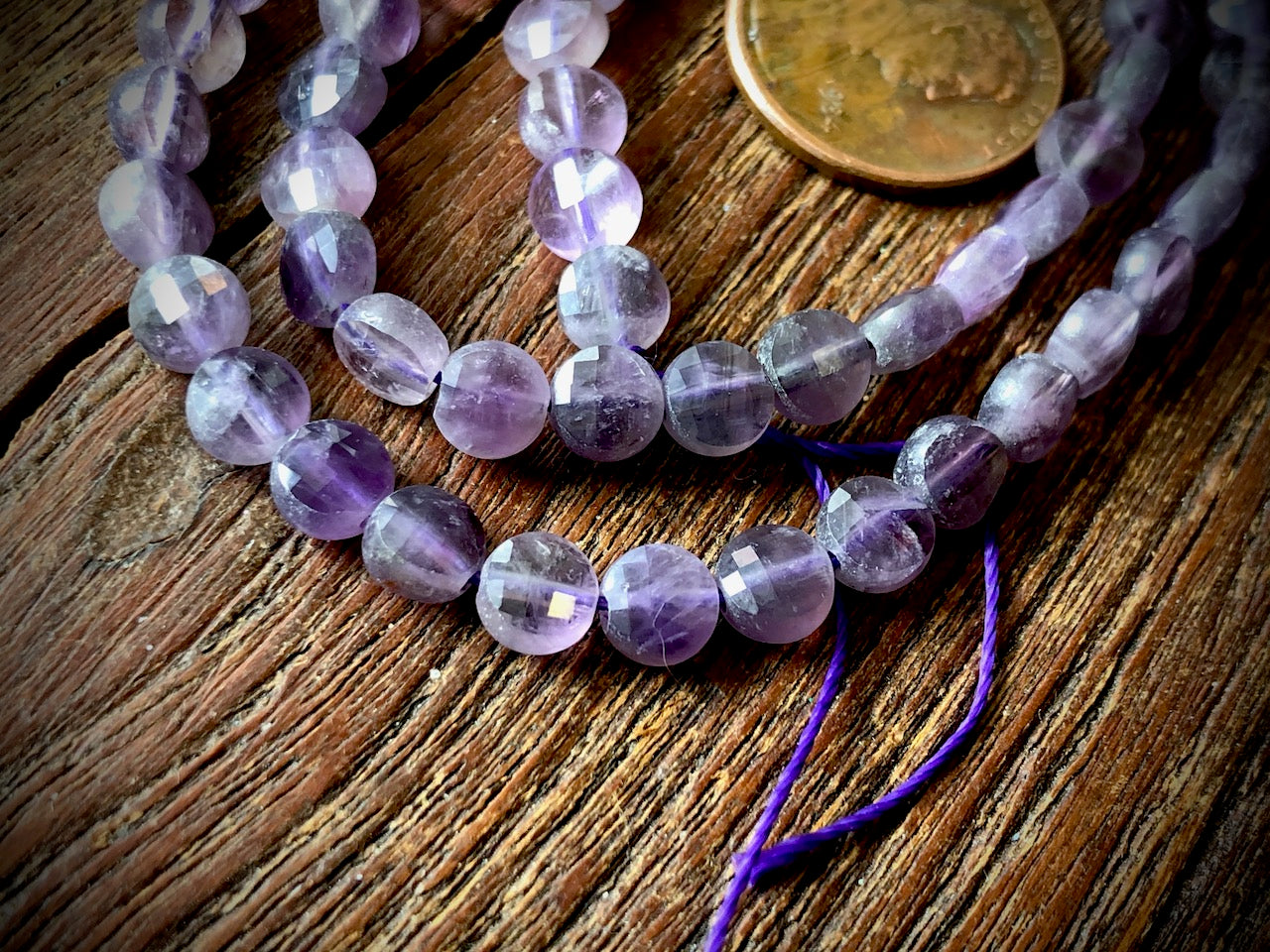 Amethyst 6mm Faceted Coin Beads