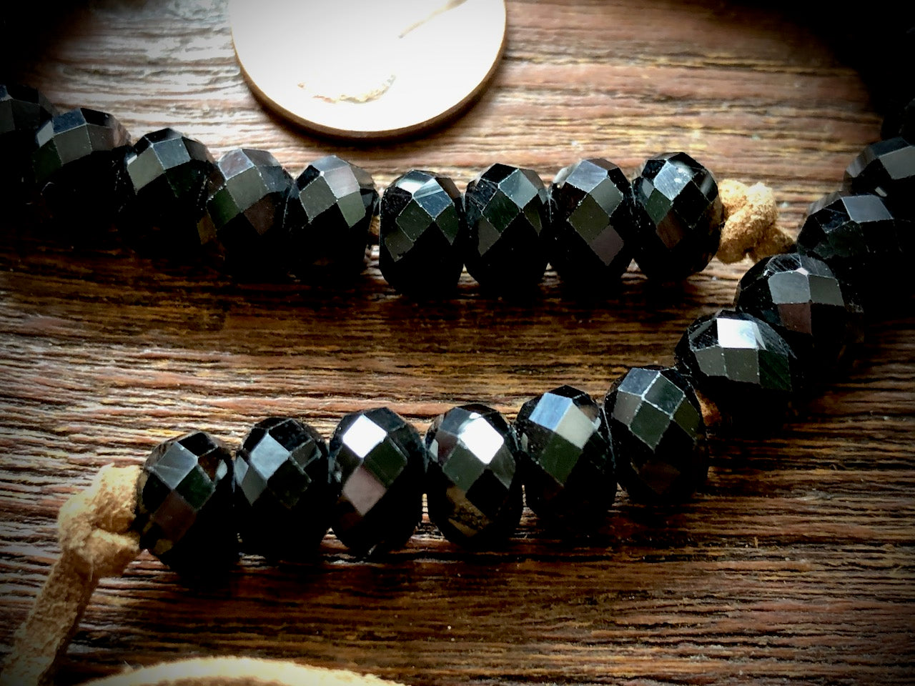 Black Spinel 8mm Diamond Cut Large Hole Faceted Rondelle Beads