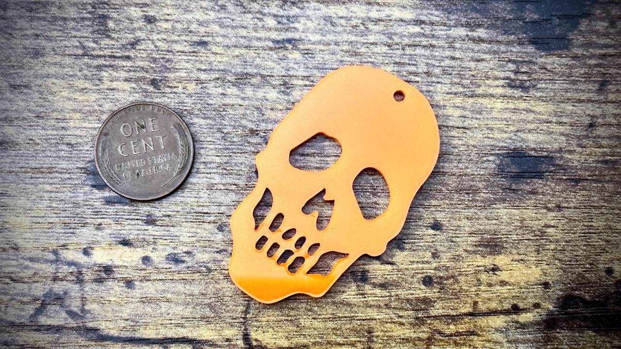 Acrylic Cutout Pendant—Large Skull—Bright Orange