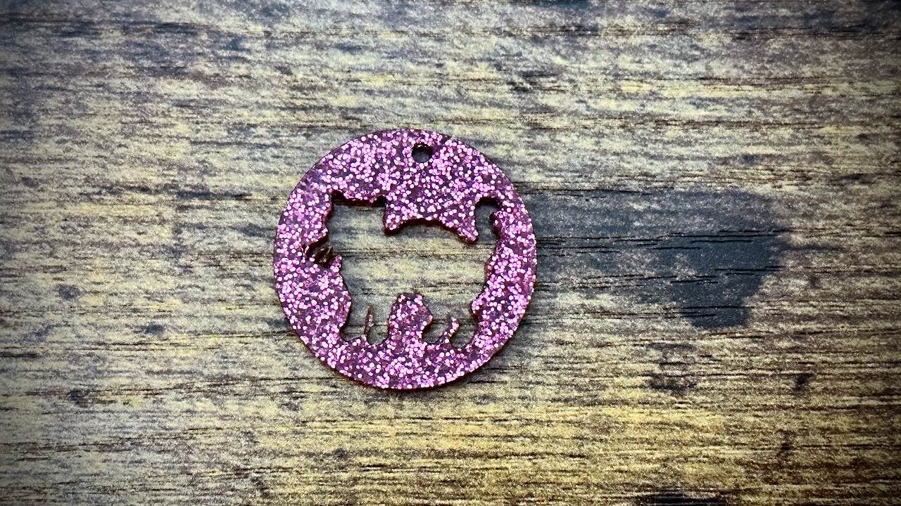 Acrylic Cutout Pendant—Halloween Cat Attack Now!—Pink Glitter