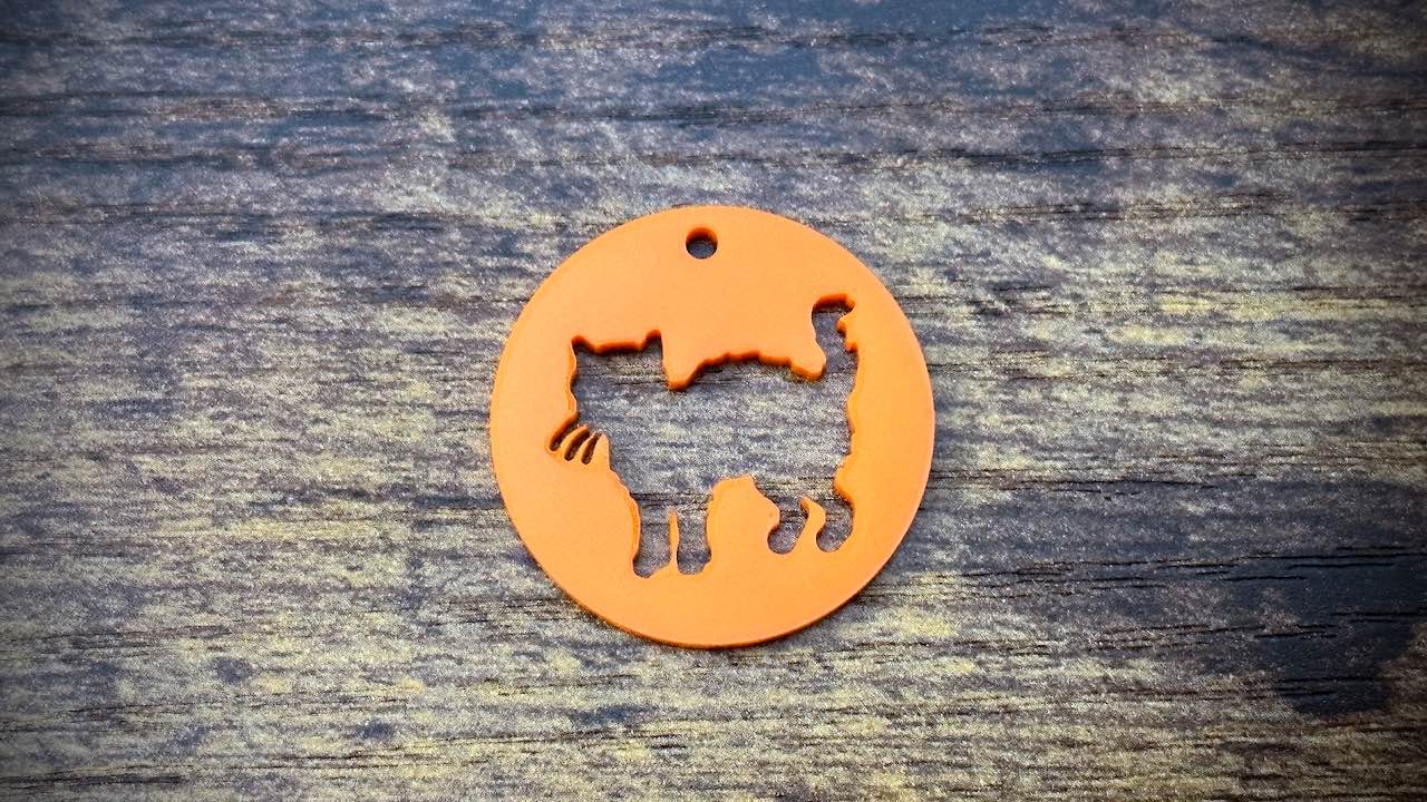 Acrylic Cutout Pendant—Halloween Cat Attack Now!—Bright Orange