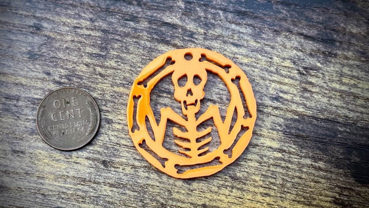 Acrylic Cutout Pendant—Skeleton & Bones—Bright Orange