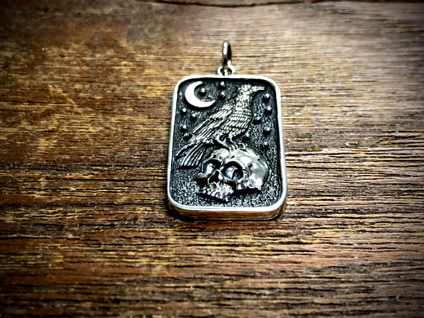 Sterling Silver Skull and Raven Pendant Charm
