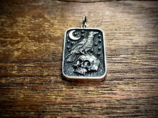 Sterling Silver Skull and Raven Pendant Charm