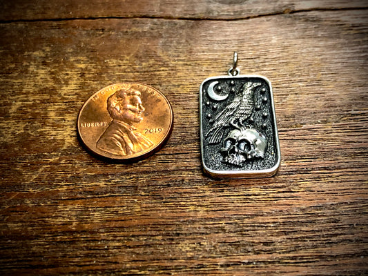 Sterling Silver Skull and Raven Pendant Charm