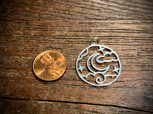 Sterling Silver Openwork Night Sky Pendant Charm