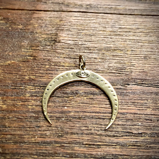Bronze Moon Pendant Charm with All Seeing Eye