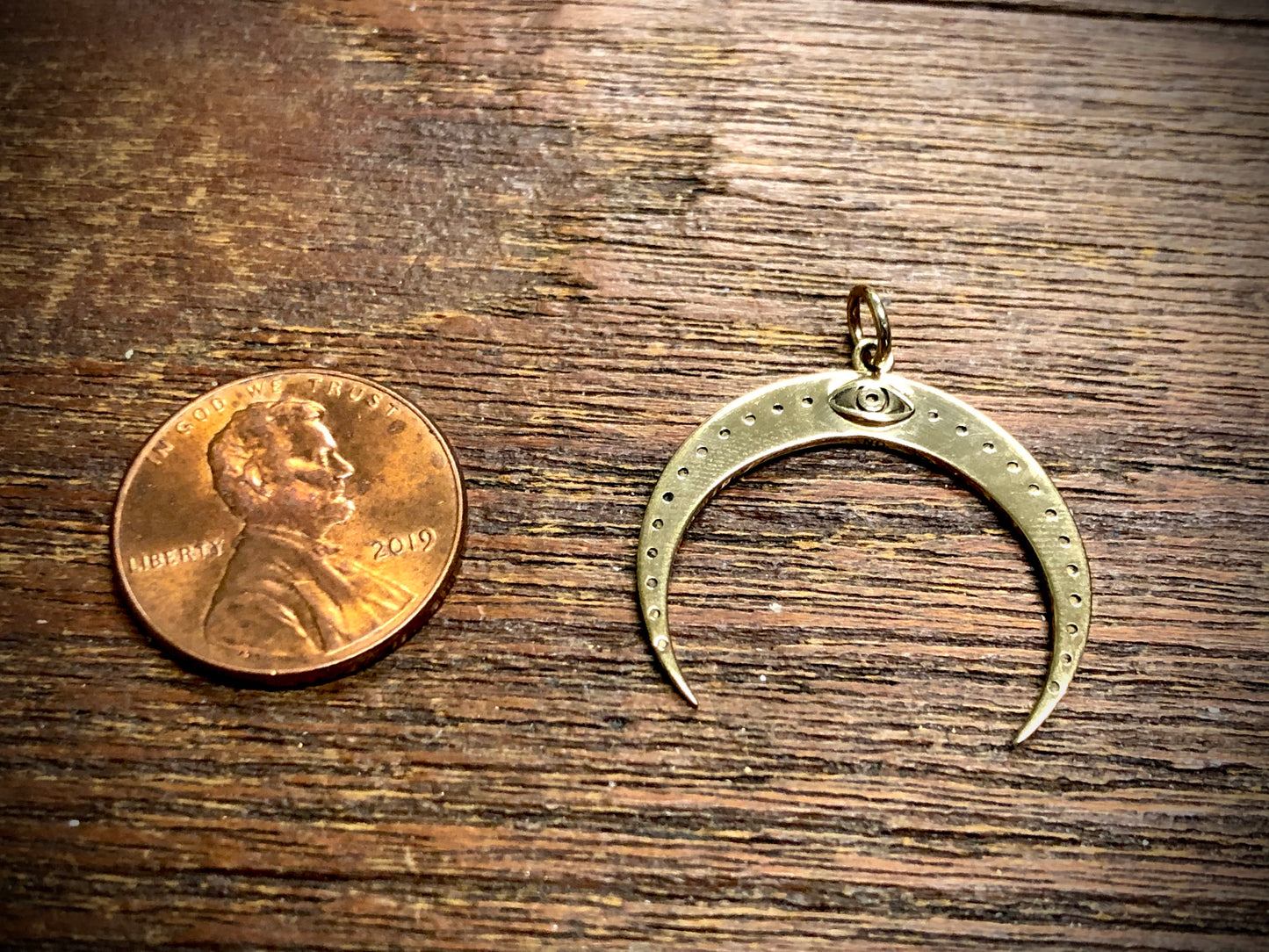 Bronze Moon Pendant Charm with All Seeing Eye