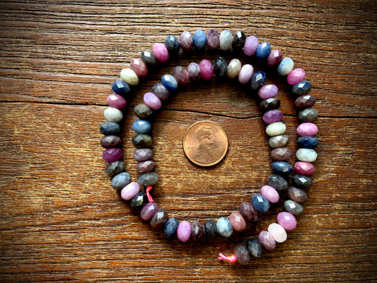 Ruby & Sapphire Faceted Rondelle Beads - 8mm x 5mm