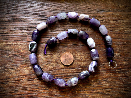 Chevron Amethyst Faceted Tube Bead Strand - 10x14mm