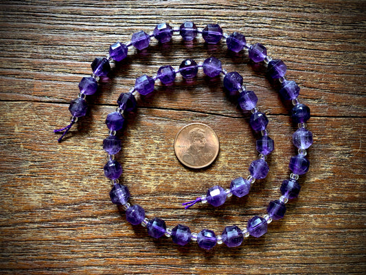 Amethyst Faceted Barrel Bead Strand - 7mm