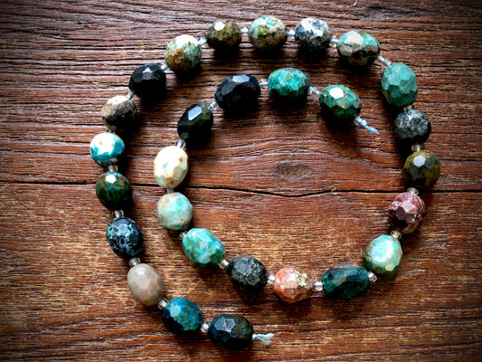 Chrysocolla Faceted Barrel Bead Strand - 10x12mm