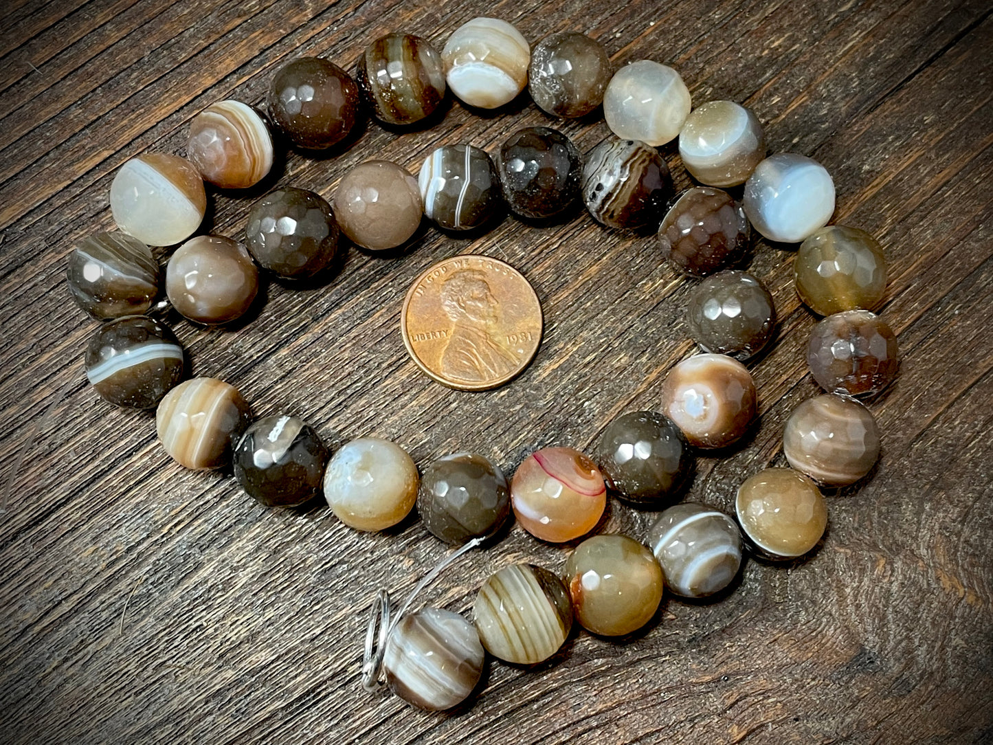 Botswana Agate 12mm Faceted Round Beads