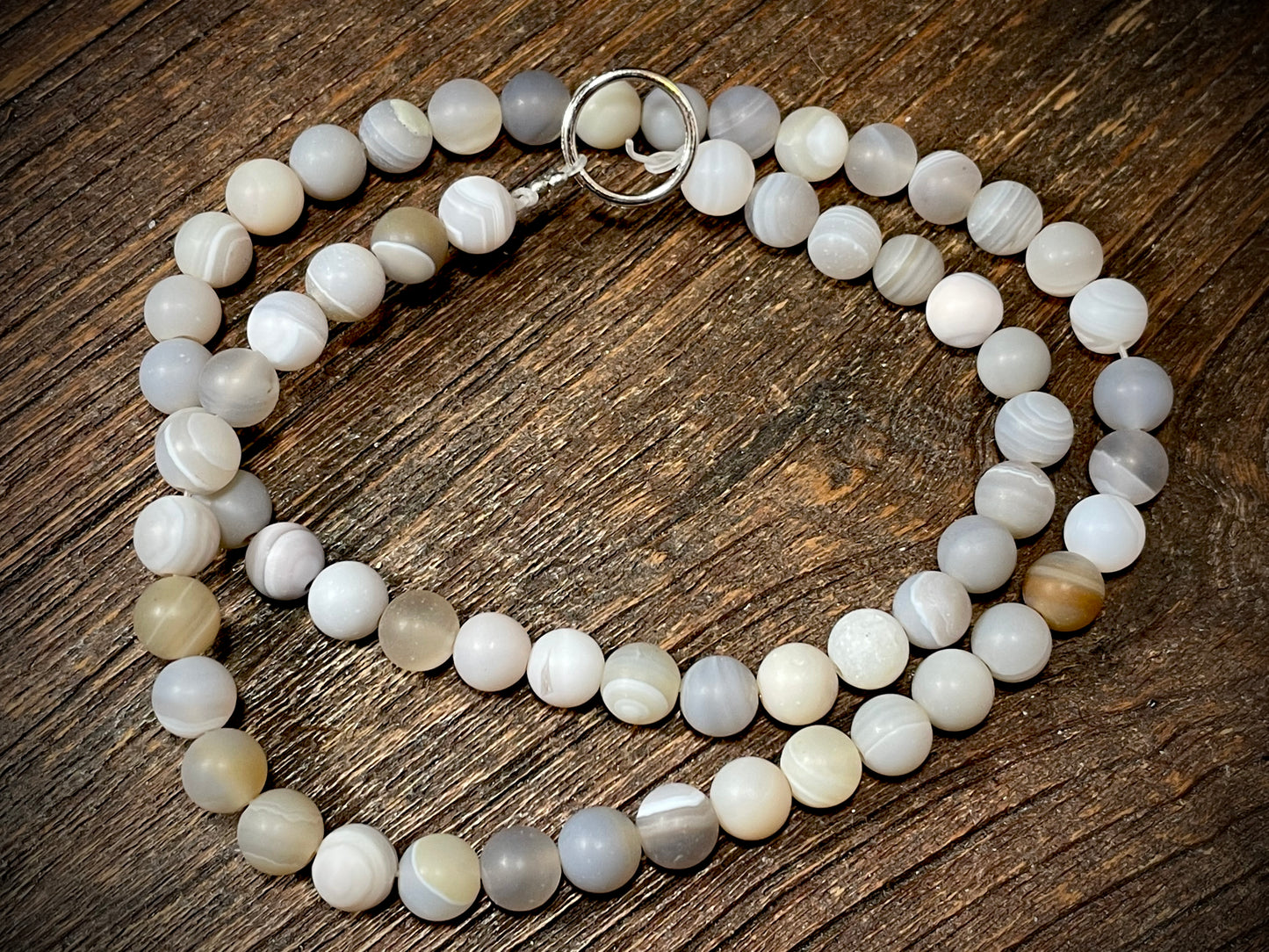 Natural Sand Finished Grey Agate 6mm Round Beads