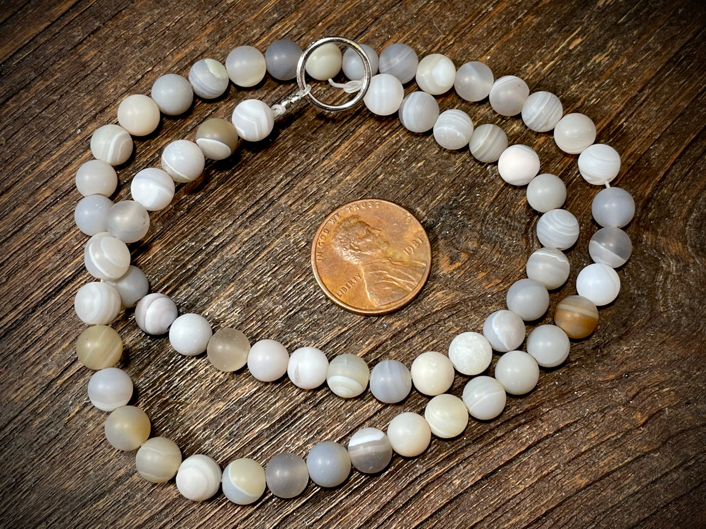 Natural Sand Finished Grey Agate 6mm Round Beads