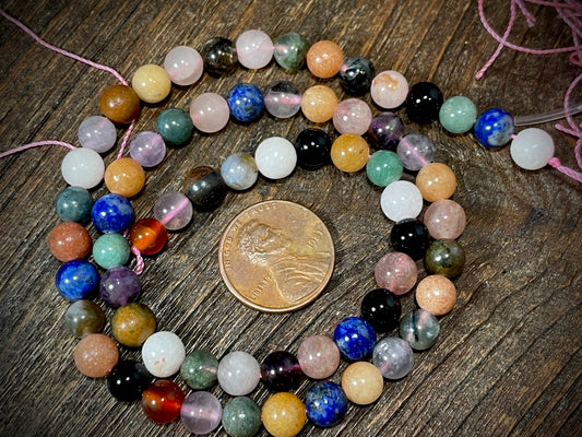 Mixed Gemstone 6mm-6.5mm Round Beads