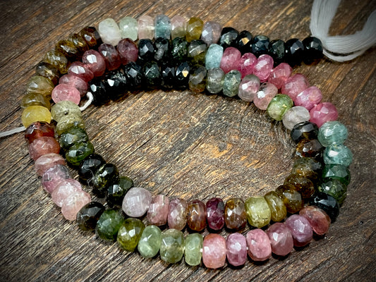 Watermelon Tourmaline 4mm x 6mm Faceted Rondelle Beads