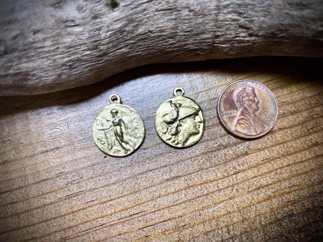 Antique Coin Charm/Pendant - Satin Gold Plated
