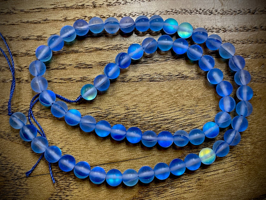 Mermaid Glass (Manmade Moonstone) 6mm Round Beads