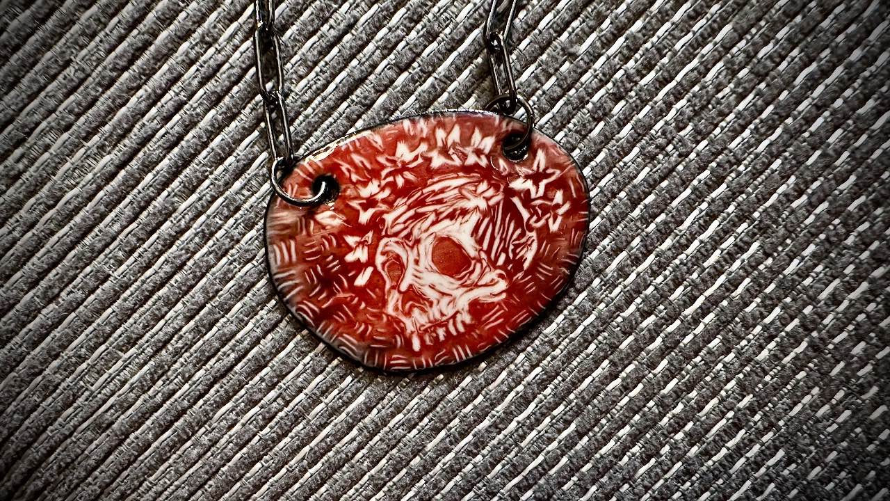 Allegory Gallery Enamel Pendant - Skull with Floral Crown