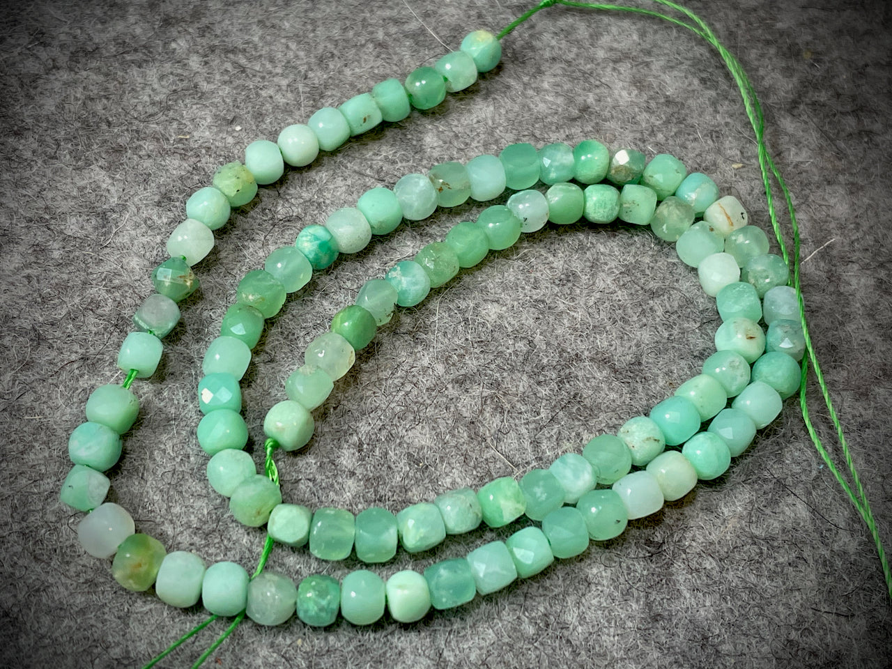 Chrysoprase 4mm Faceted Cube Beads