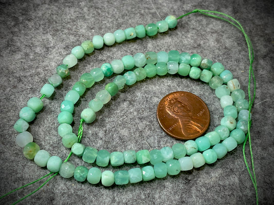 Chrysoprase 4mm Faceted Cube Beads