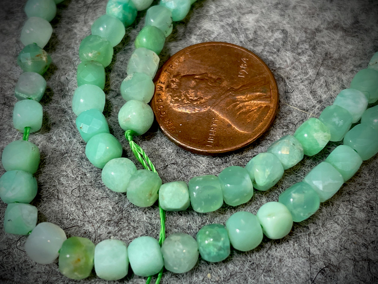 Chrysoprase 4mm Faceted Cube Beads