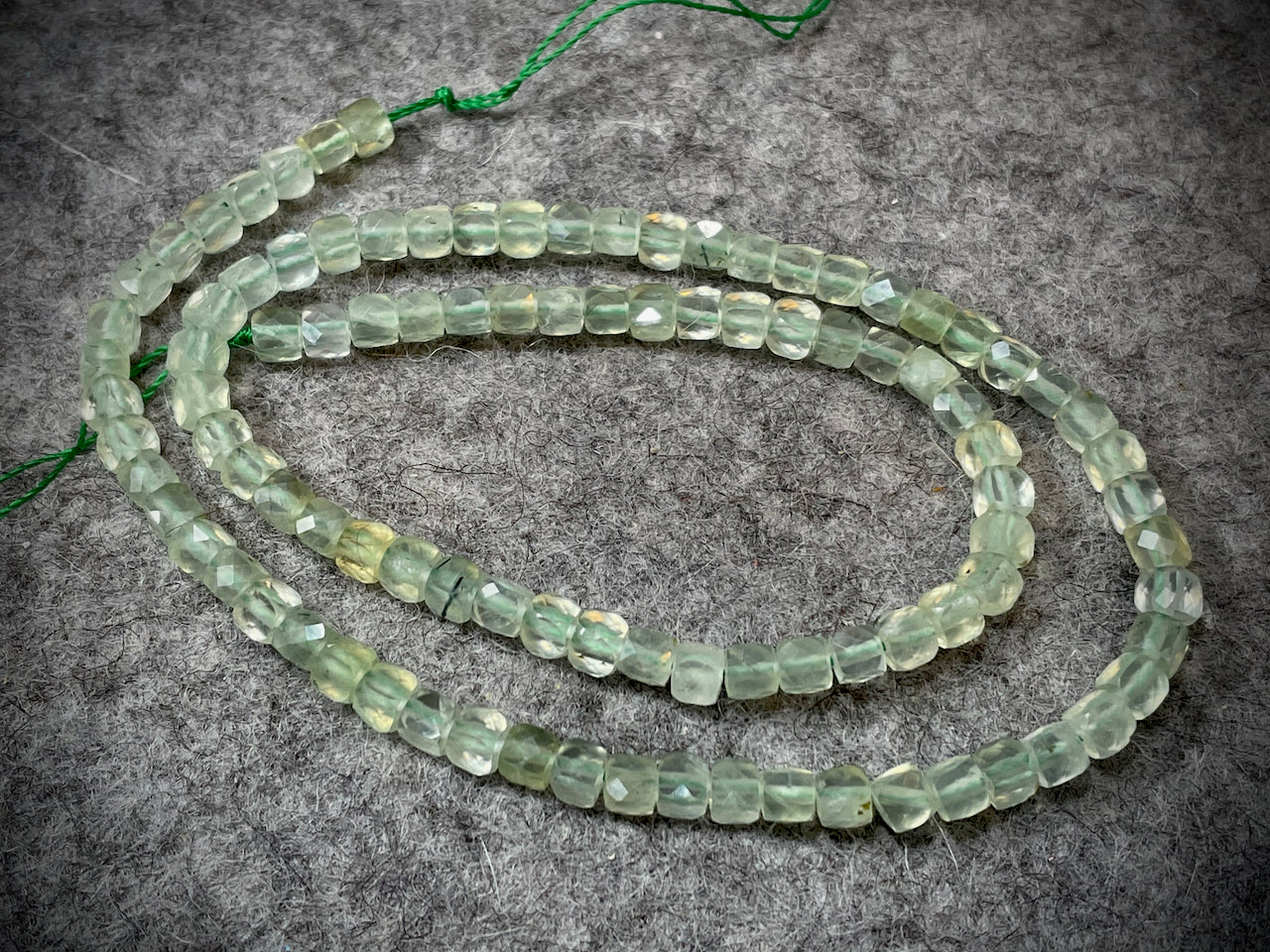 Prehnite 4mm Faceted Cube Beads